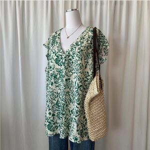 Christian Siriano V-neck tunic blouse floral print linen rayon blend 3X.